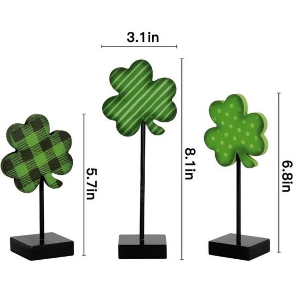 St Patricks Day Decorations 3pcs Lucky Shamrock Wooden Sign on Stand Irish - Picture 2 of 7